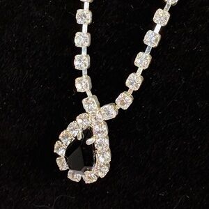 Elegant Black and Silvertone Teardrop Rhinestone Necklace